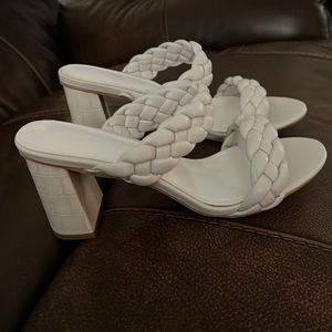 Brand New open toed white braided heeled sandals